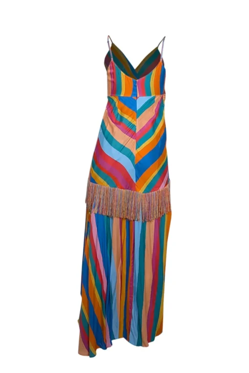 Farm Rio - Rainbow Striped Wrap Dress w/ Fringe Trim Sz S