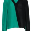 Fausto Puglisi - Green & Black Asymmetrical Silk Blouse w/ Elastic Cuffs Sz S