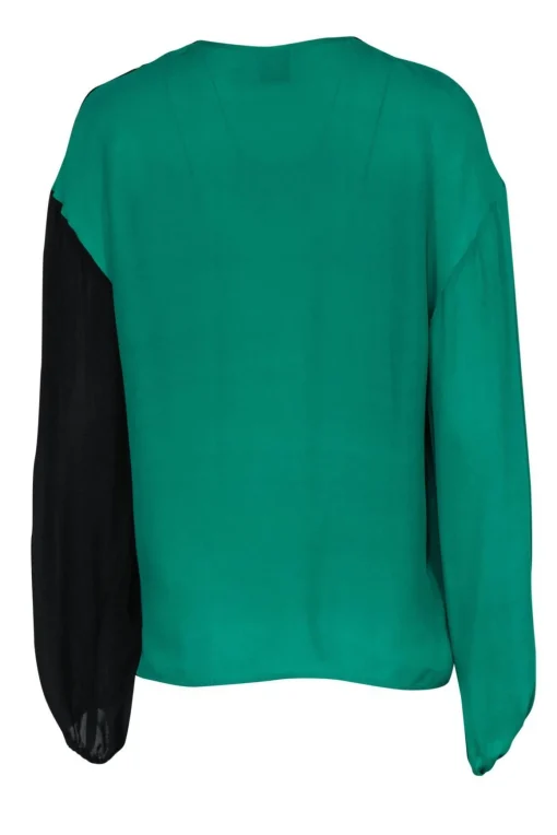 Fausto Puglisi - Green & Black Asymmetrical Silk Blouse w/ Elastic Cuffs Sz S