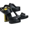 Fendi - Black Leather Open Toe Pumps w/ Gold Heel Sz 6.5