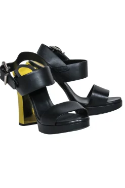Fendi - Black Leather Open Toe Pumps w/ Gold Heel Sz 6.5