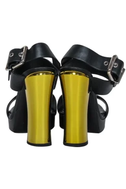 Fendi - Black Leather Open Toe Pumps w/ Gold Heel Sz 6.5