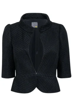 Fendi - Black Textured Crop Sleeve Blazer Sz 8