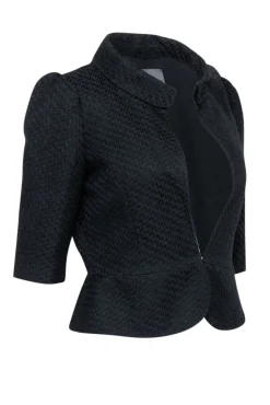 Fendi - Black Textured Crop Sleeve Blazer Sz 8
