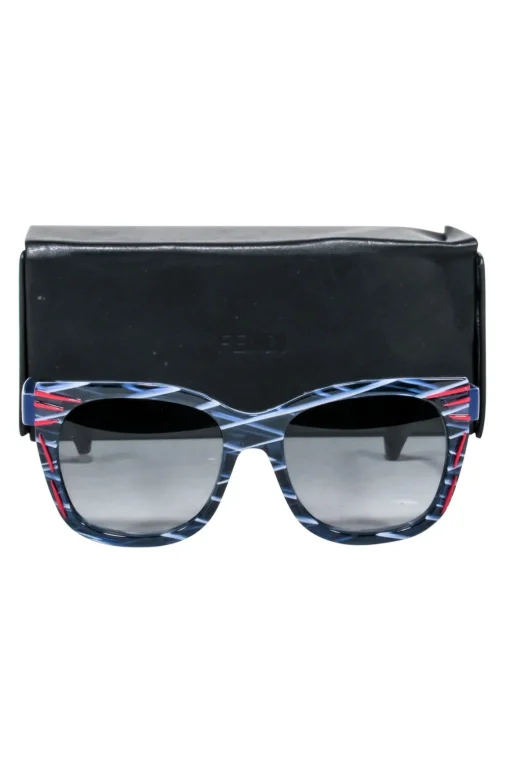 Fendi - Blue & White Print Square Sunglasses