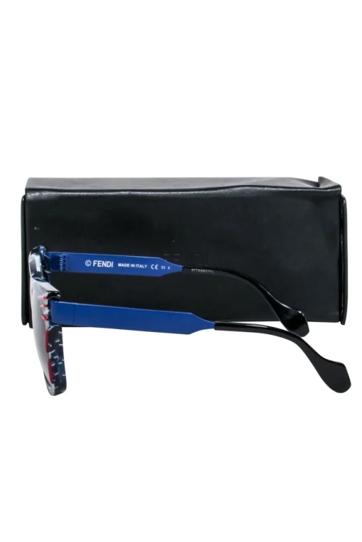 Fendi - Blue & White Print Square Sunglasses