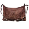 Fendi - Brown Leather Laser Cut Logo Crossbody Bag