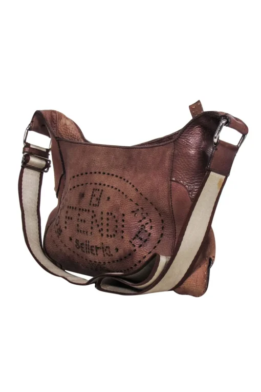 Fendi - Brown Leather Laser Cut Logo Crossbody Bag