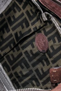 Fendi - Brown Leather Laser Cut Logo Crossbody Bag