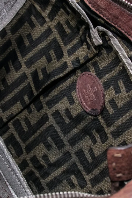 Fendi - Brown Leather Laser Cut Logo Crossbody Bag