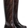 Fendi - Brown Monogram Print Platform Rain Boots Sz 5