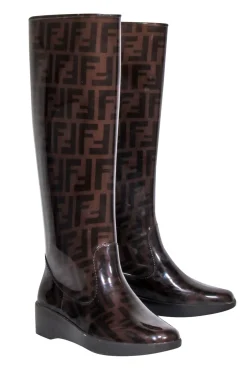 Fendi - Brown Monogram Print Platform Rain Boots Sz 5
