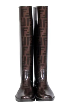 Fendi - Brown Monogram Print Platform Rain Boots Sz 5