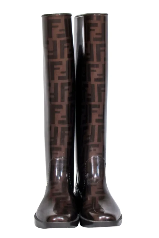 Fendi - Brown Monogram Print Platform Rain Boots Sz 5