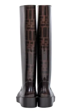 Fendi - Brown Monogram Print Platform Rain Boots Sz 5