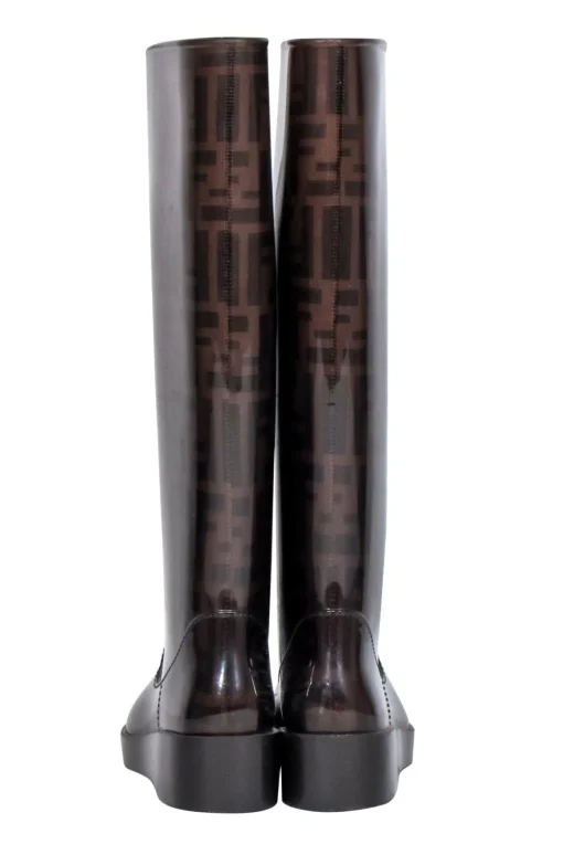 Fendi - Brown Monogram Print Platform Rain Boots Sz 5