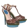 Fendi - Green & Blue Snakeskin T-Strap Stiletto Sz 9