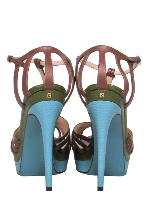 Fendi - Green & Blue Snakeskin T-Strap Stiletto Sz 9