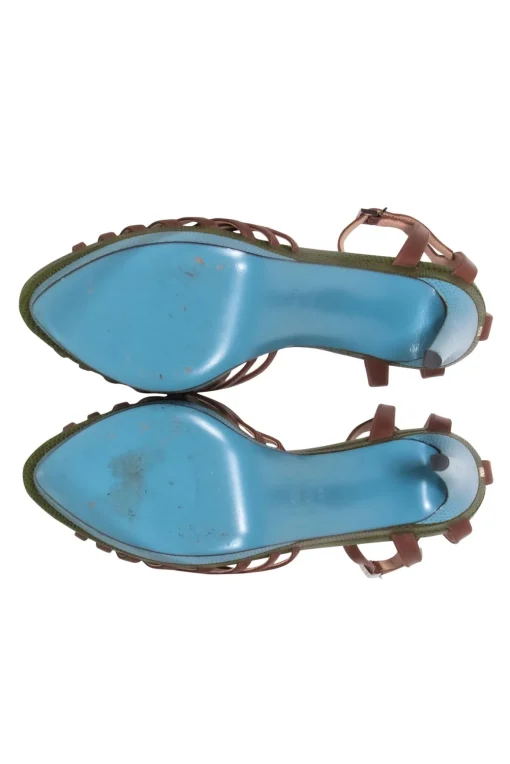 Fendi - Green & Blue Snakeskin T-Strap Stiletto Sz 9