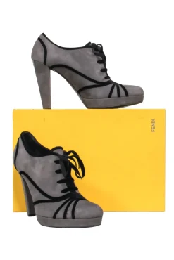 Fendi - Grey Suede Pumps w/ Black Velvet Details Sz 9
