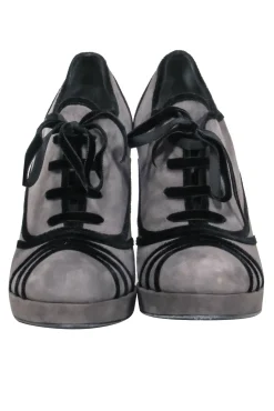 Fendi - Grey Suede Pumps w/ Black Velvet Details Sz 9