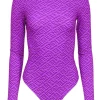 Fendi x Skims - Purple Monogram Print Mock Neck Bodysuit Sz S