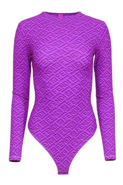 Fendi x Skims - Purple Monogram Print Mock Neck Bodysuit Sz S