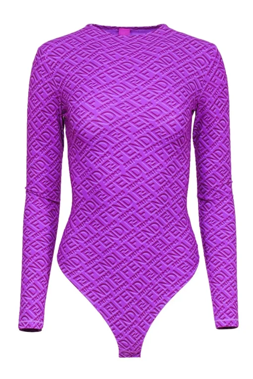 Fendi x Skims - Purple Monogram Print Mock Neck Bodysuit Sz S