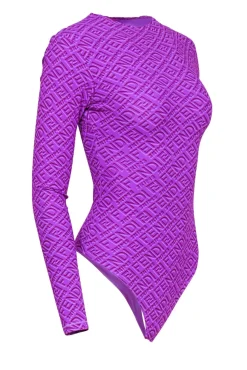 Fendi x Skims - Purple Monogram Print Mock Neck Bodysuit Sz S