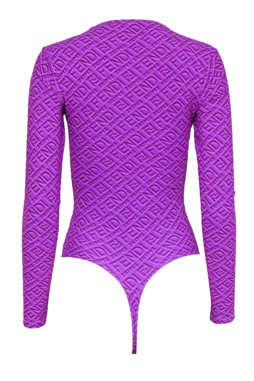 Fendi x Skims - Purple Monogram Print Mock Neck Bodysuit Sz S