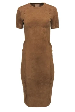 Fendi x Skims - Tan Velour Short Sleeve Bodycon Midi Dress Sz 6