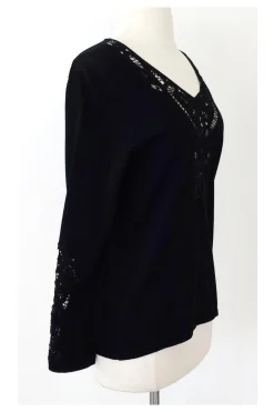 Feraud - Black Knit Top w/ Crochet Neckline Sz L
