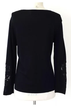 Feraud - Black Knit Top w/ Crochet Neckline Sz L