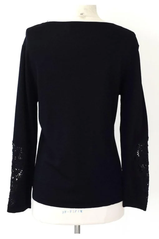 Feraud - Black Knit Top w/ Crochet Neckline Sz L