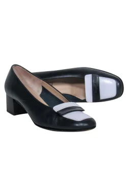 Ferragamo - Black & White Block Heeled Loafers Sz 7.5