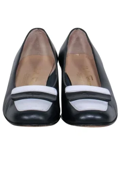 Ferragamo - Black & White Block Heeled Loafers Sz 7.5