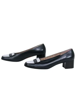 Ferragamo - Black & White Block Heeled Loafers Sz 7.5