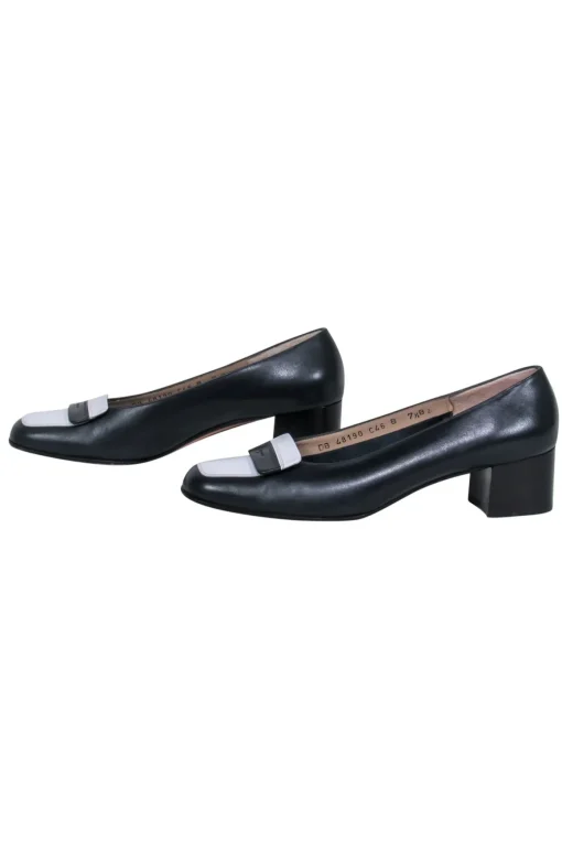 Ferragamo - Black & White Block Heeled Loafers Sz 7.5