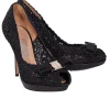 Ferragamo - Black Eyelet Lace Peep Toe Pumps Sz 8.5