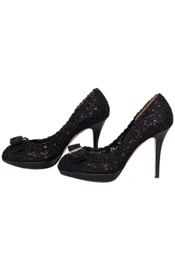 Ferragamo - Black Eyelet Lace Peep Toe Pumps Sz 8.5