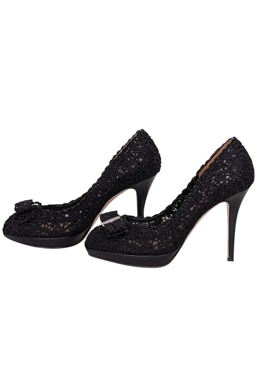 Ferragamo - Black Eyelet Lace Peep Toe Pumps Sz 8.5