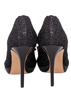 Ferragamo - Black Eyelet Lace Peep Toe Pumps Sz 8.5