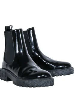Ferragamo - Black Leather Block Heel Booties Sz 9.5