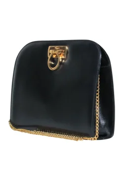 Ferragamo - Black Leather "Dina" Clutch-Style Crossbody w/ Chain Strap