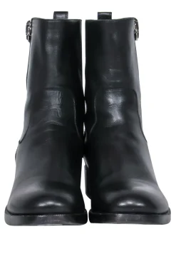 Ferragamo - Black Leather "Rebel" Biker-Style Booties w/ Silver Hardware Sz 7.5