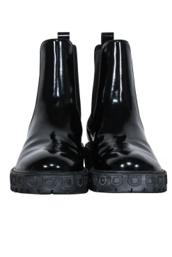 Ferragamo - Black Leather Block Heel Booties Sz 9.5