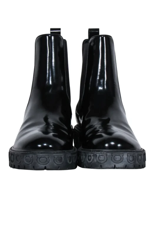 Ferragamo - Black Leather Block Heel Booties Sz 9.5