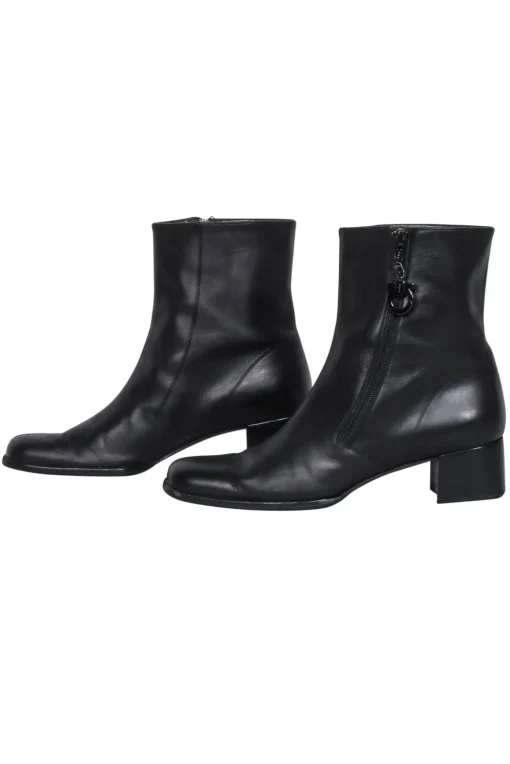 Ferragamo - Black Leather Short Boots Sz 8.5