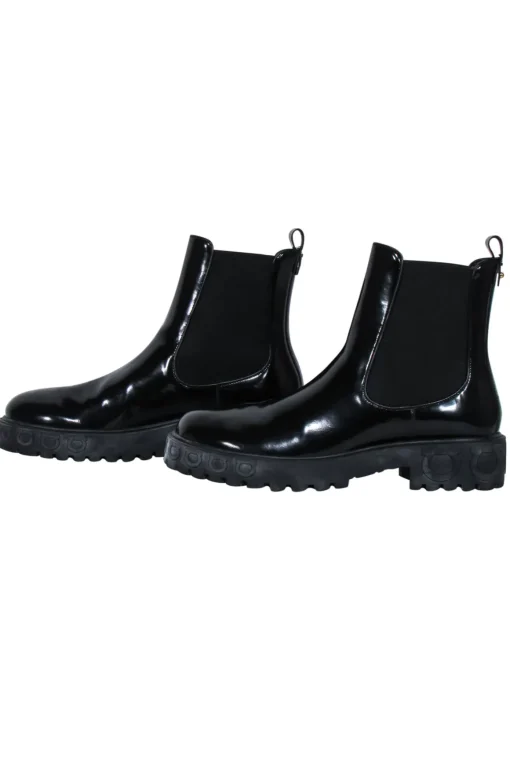 Ferragamo - Black Leather Block Heel Booties Sz 9.5