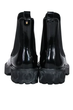 Ferragamo - Black Leather Block Heel Booties Sz 9.5